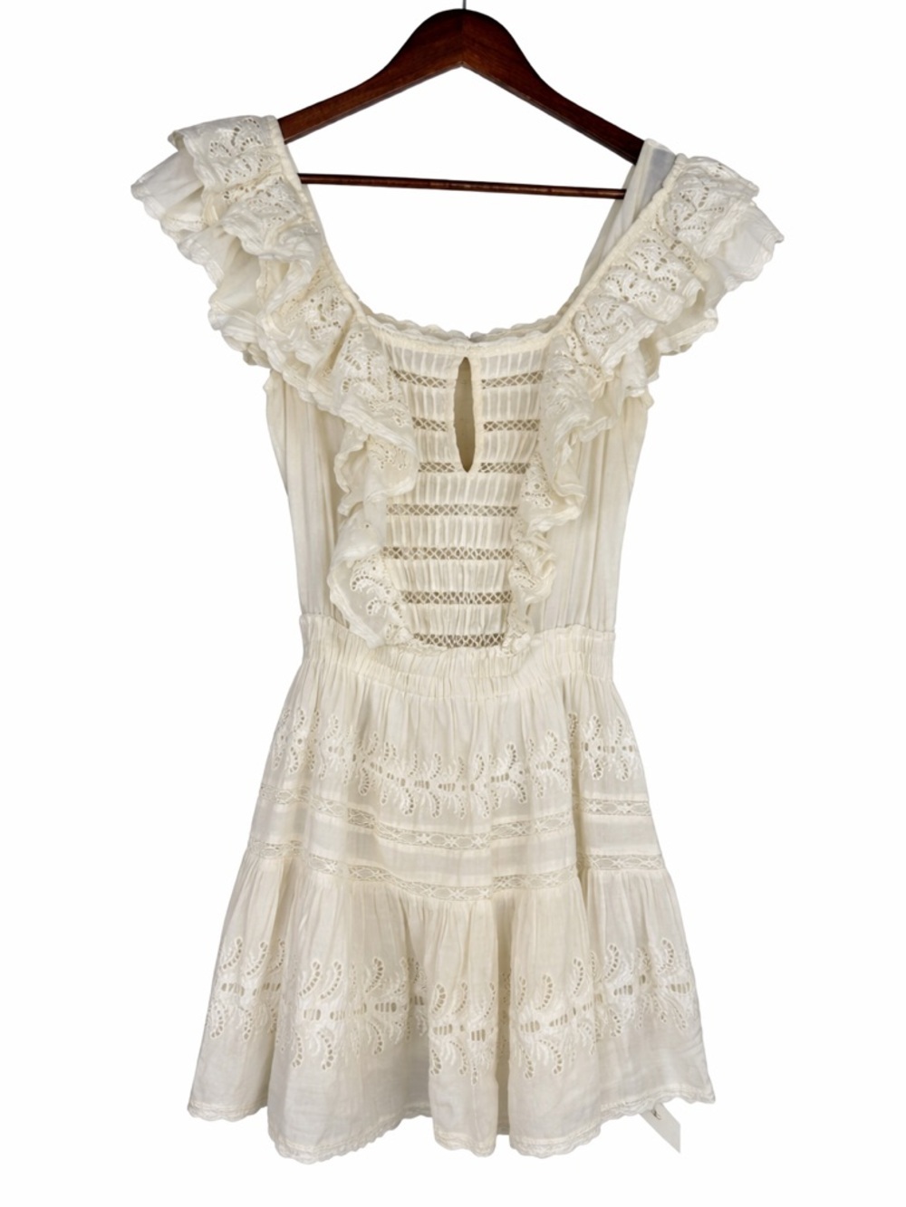 LoveShackFancy White Lace Ruffle Mini Dress SZ S Romantic Boho - Picture 5 of 9